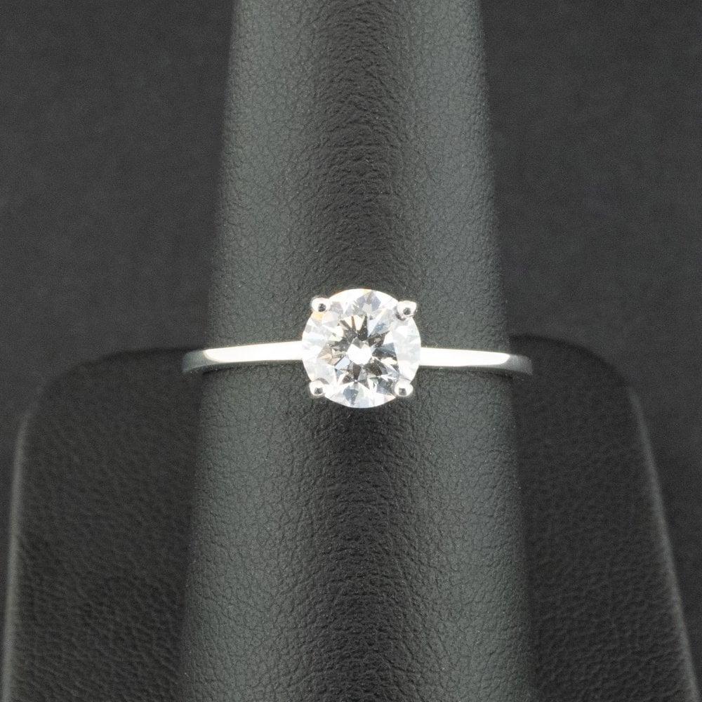 18ct White Gold 0.89ct Certified Lab Created Diamond Solitaire Ring Size N 1.8g For Sale