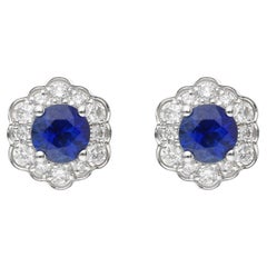 18ct White Gold 0.95ct Sapphire & 0.49ct Diamond Cluster Earrings