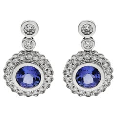 18ct White Gold 1.00ct Tanzanite & 0.45ct Diamond Halo Drop Earrings