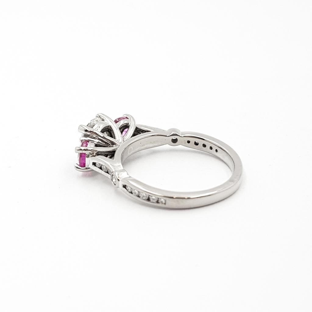 Women's 18ct White Gold 1.0ct Diamond & Pink Sapphire Ring GIA Certified For Sale