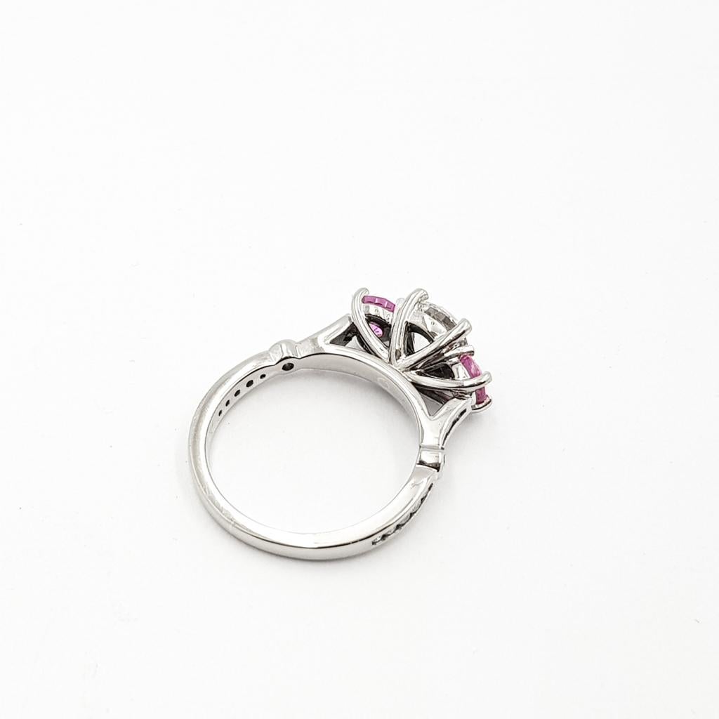 18ct White Gold 1.0ct Diamond & Pink Sapphire Ring GIA Certified For Sale 2