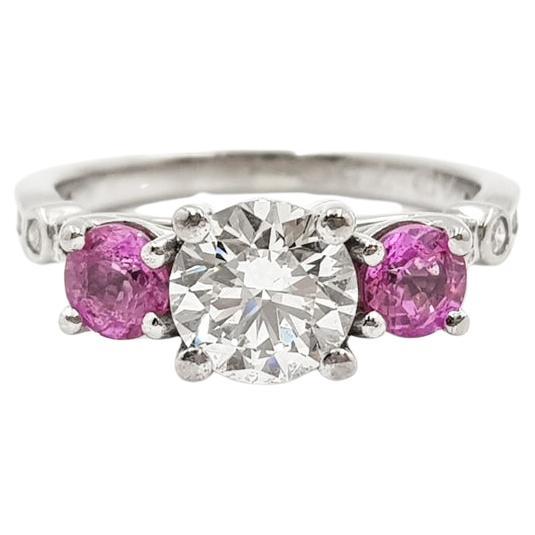 18ct White Gold 1.0ct Diamond & Pink Sapphire Ring GIA Certified For Sale