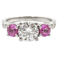 Bague en or blanc 18 carats avec diamant de 1,0 carat et saphir rose certifié GIA