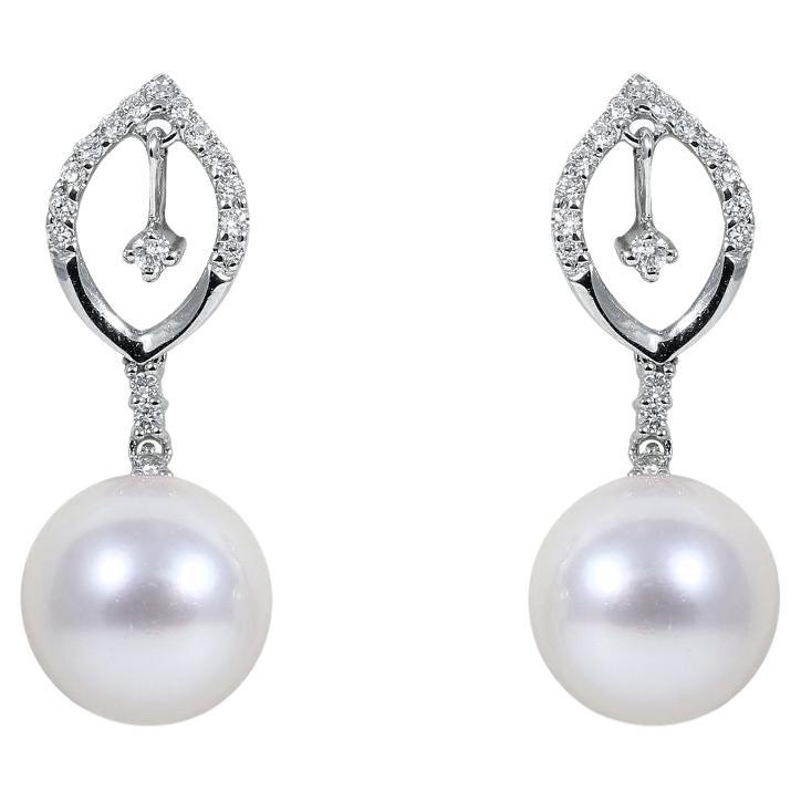 Orecchino di perle FW in ORO BIANCO 18ct 10MM 34D=0,285CT