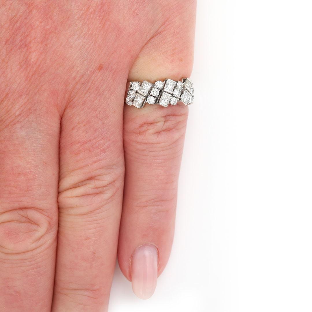 18ct White Gold 1.25 Carat Princess and Brilliant Cut Half Eternity Band Ring For Sale 2