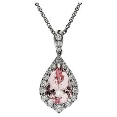 Pendentif en or blanc 18 ct. Morganite 1,26 ct. et diamant 0,30 ct.