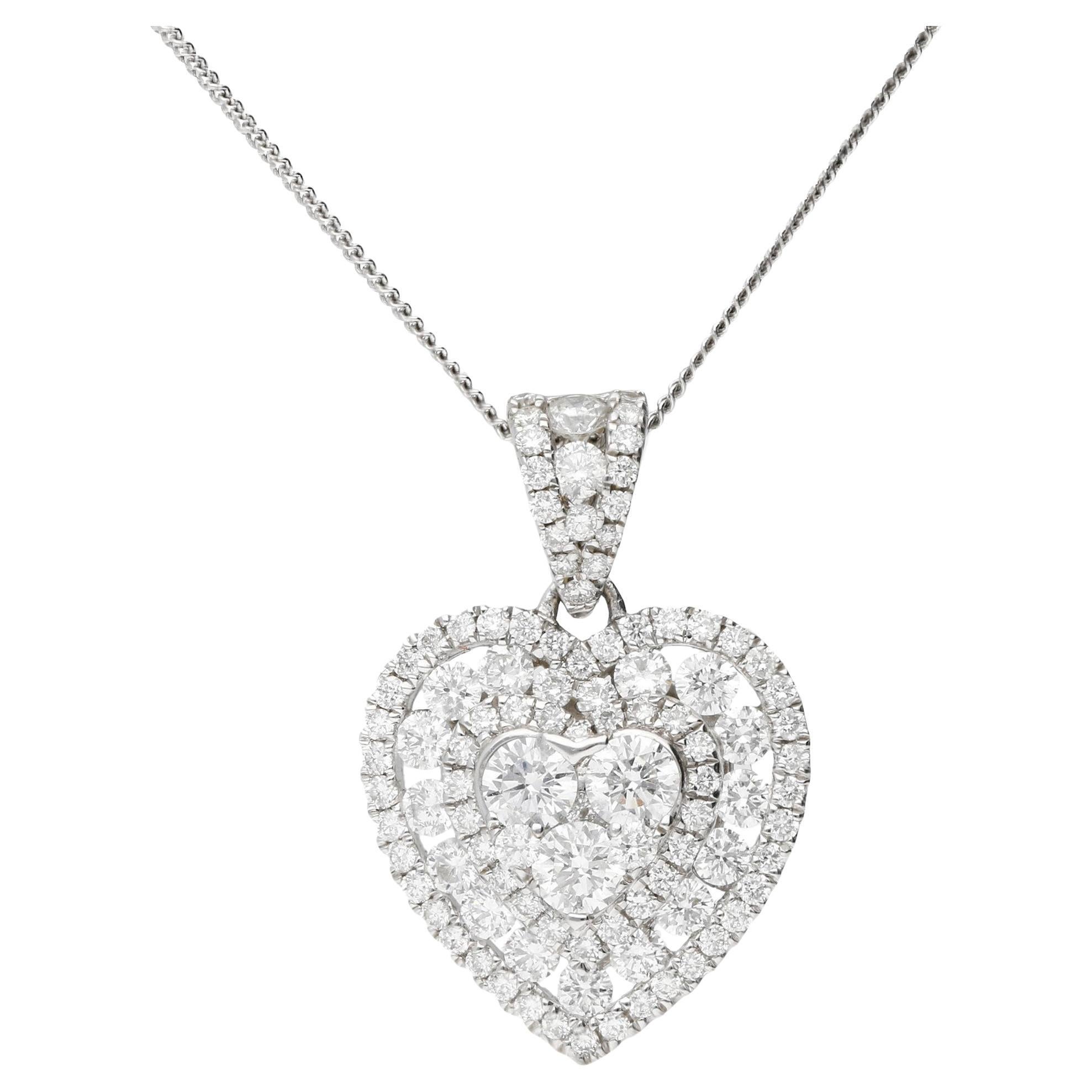 18ct White Gold 1.40ct Diamond Heart Cluster Pendant