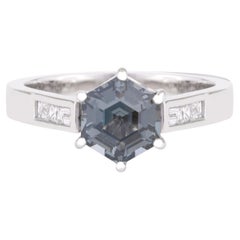 18ct White Gold 1.69ct Hex Grey Spinel and Diamond Shoulders Engagement Ring