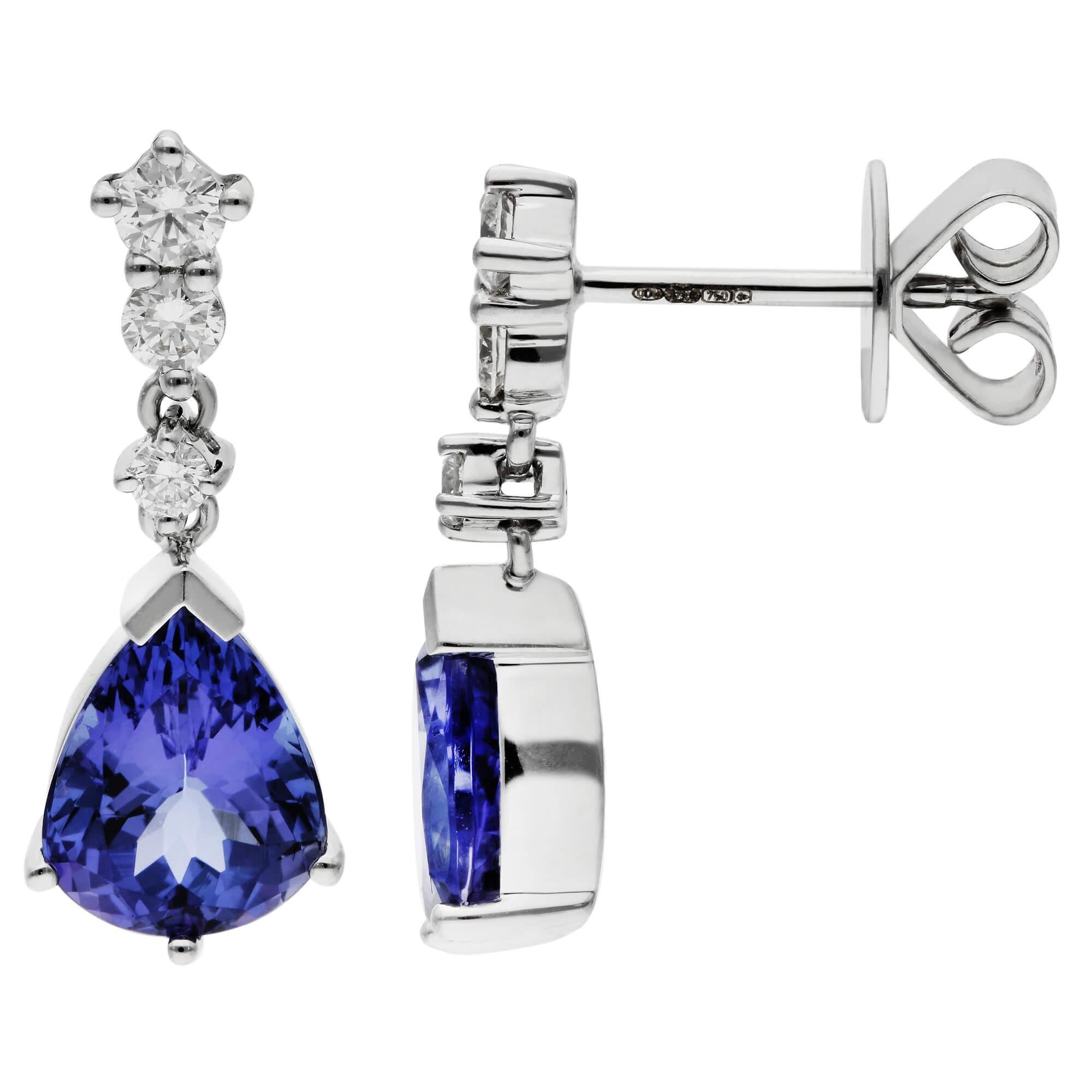 18ct White Gold 1.70ct Tanzanite & 0.37ct Diamond Drop Earrings

Step into a world of captivating elegance with our 18ct White Gold Tanzanite & Diamond Drop Earrings. Each earring is a masterpiece of design, featuring a stunning claw-set pear-shaped