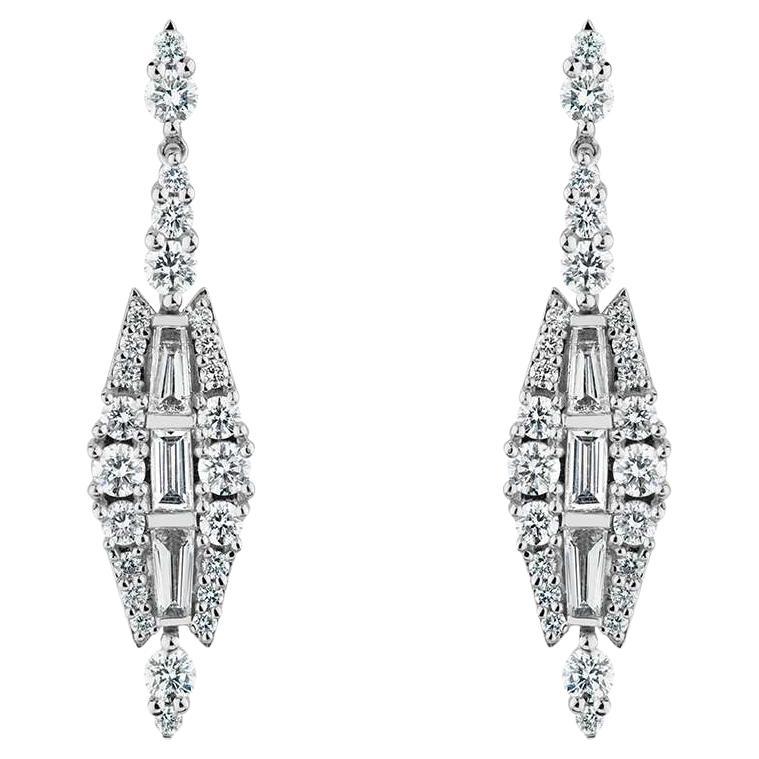 Art Deco Inspired 18ct White Gold 1.75ct Diamond Drop Earrings 
