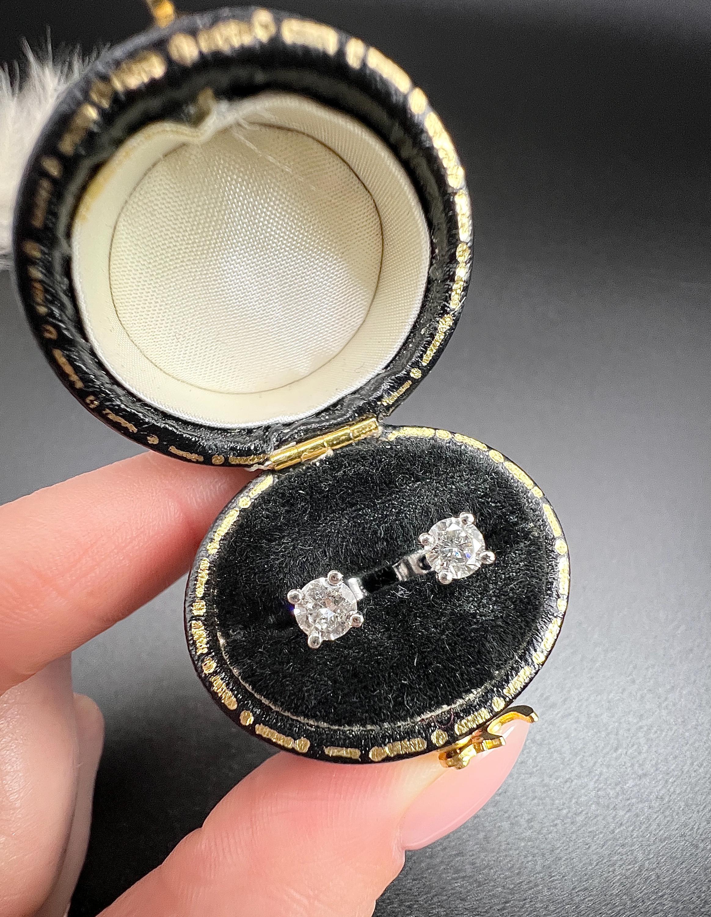 Women's or Men's 18ct White Gold 1930s 0.42 carat Total Diamonds in New Stud Earrings Mounts For Sale