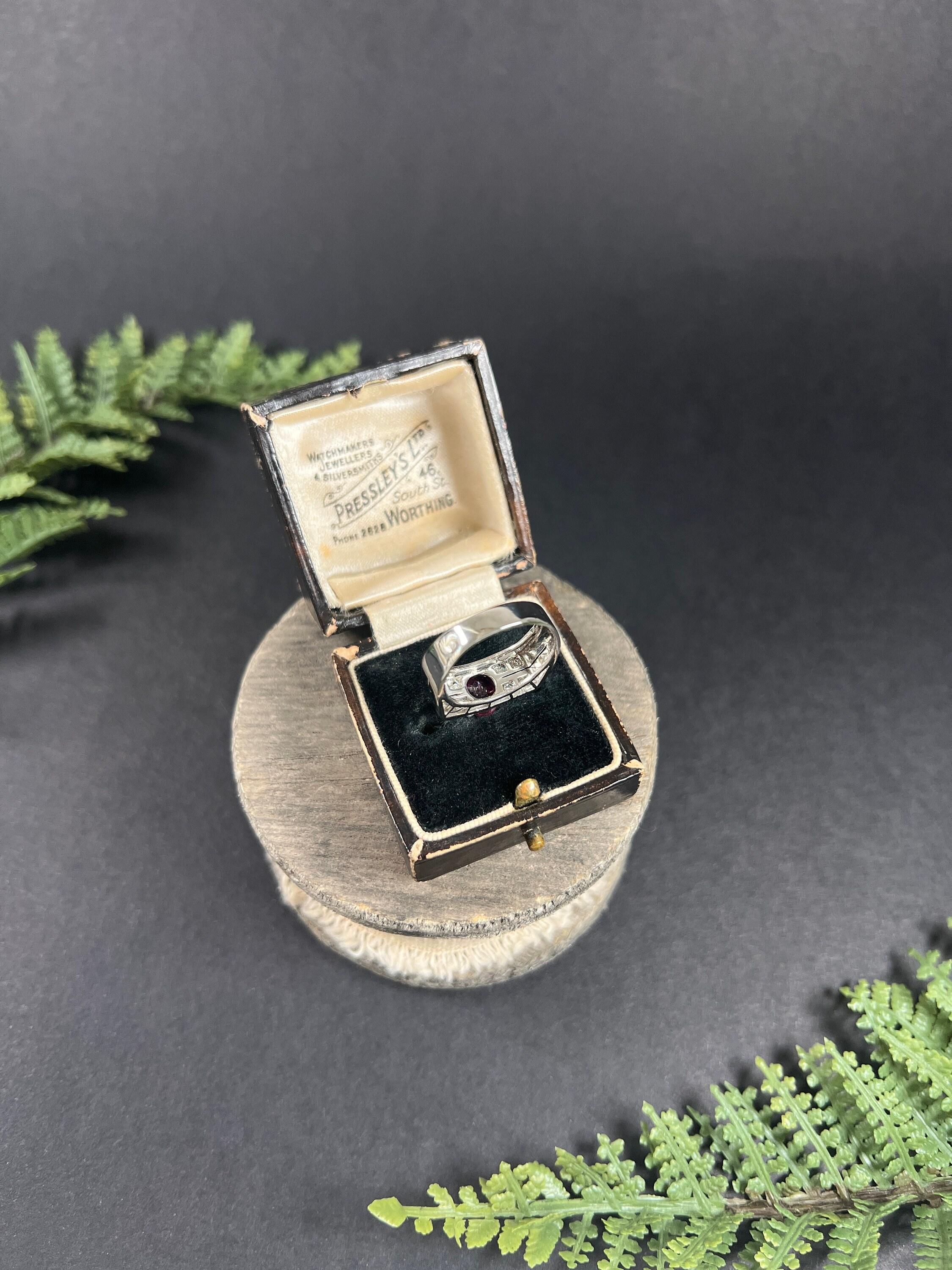 Women's or Men's 18ct White Gold, 1930s French Stamped, Two Row Diamond & Ruby Tank Cocktail Ring For Sale