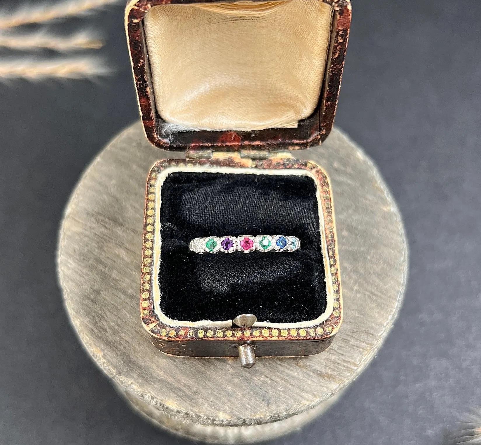 Women's or Men's 18ct White Gold 1980s DEAREST Diamond Emerald Amethyst Ruby Sapphire Topaz Ring