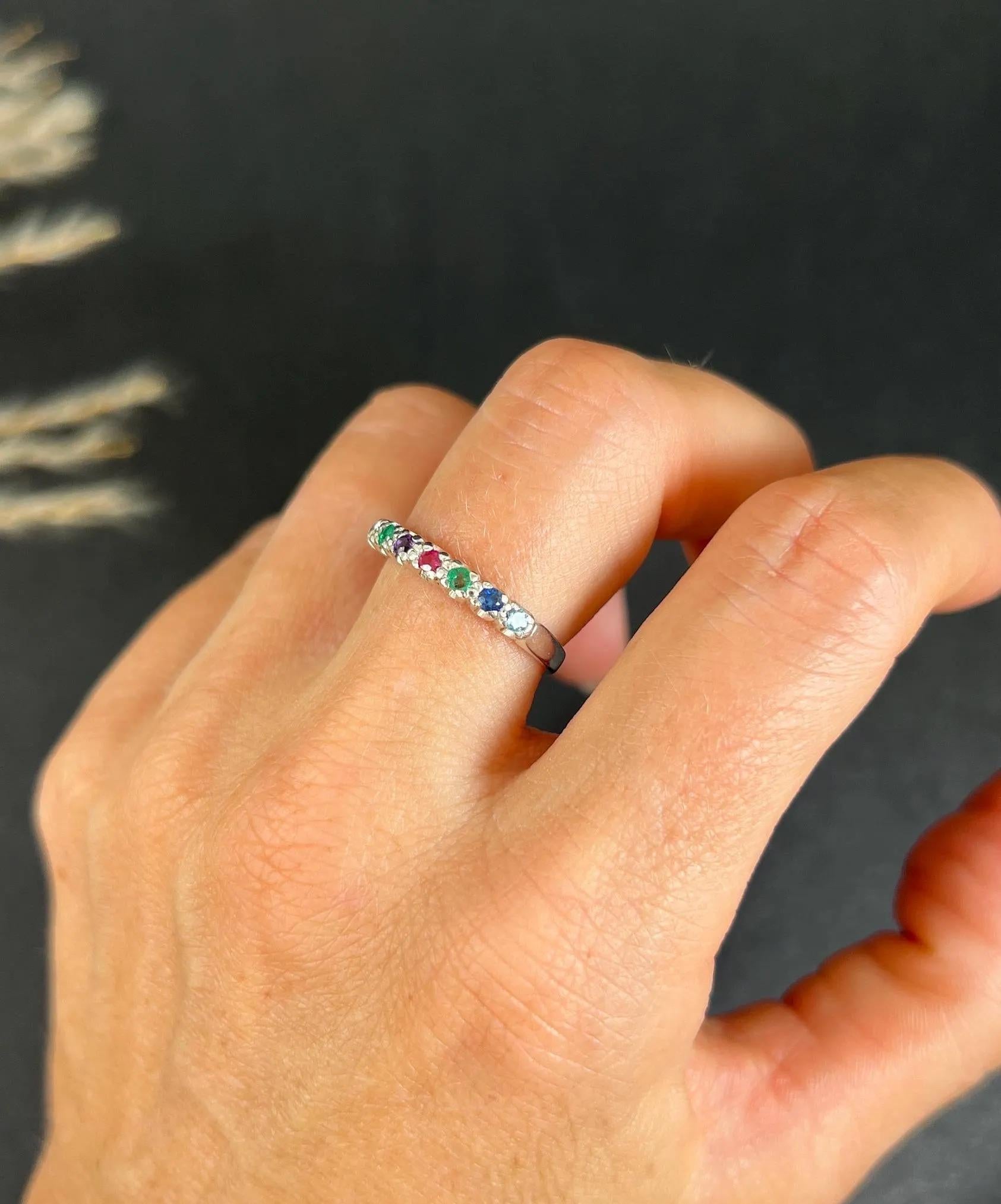 18ct White Gold 1980s DEAREST Diamond Emerald Amethyst Ruby Sapphire Topaz Ring 4