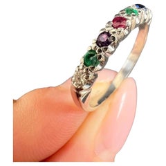 Vintage 18ct White Gold 1980s DEAREST Diamond Emerald Amethyst Ruby Sapphire Topaz Ring