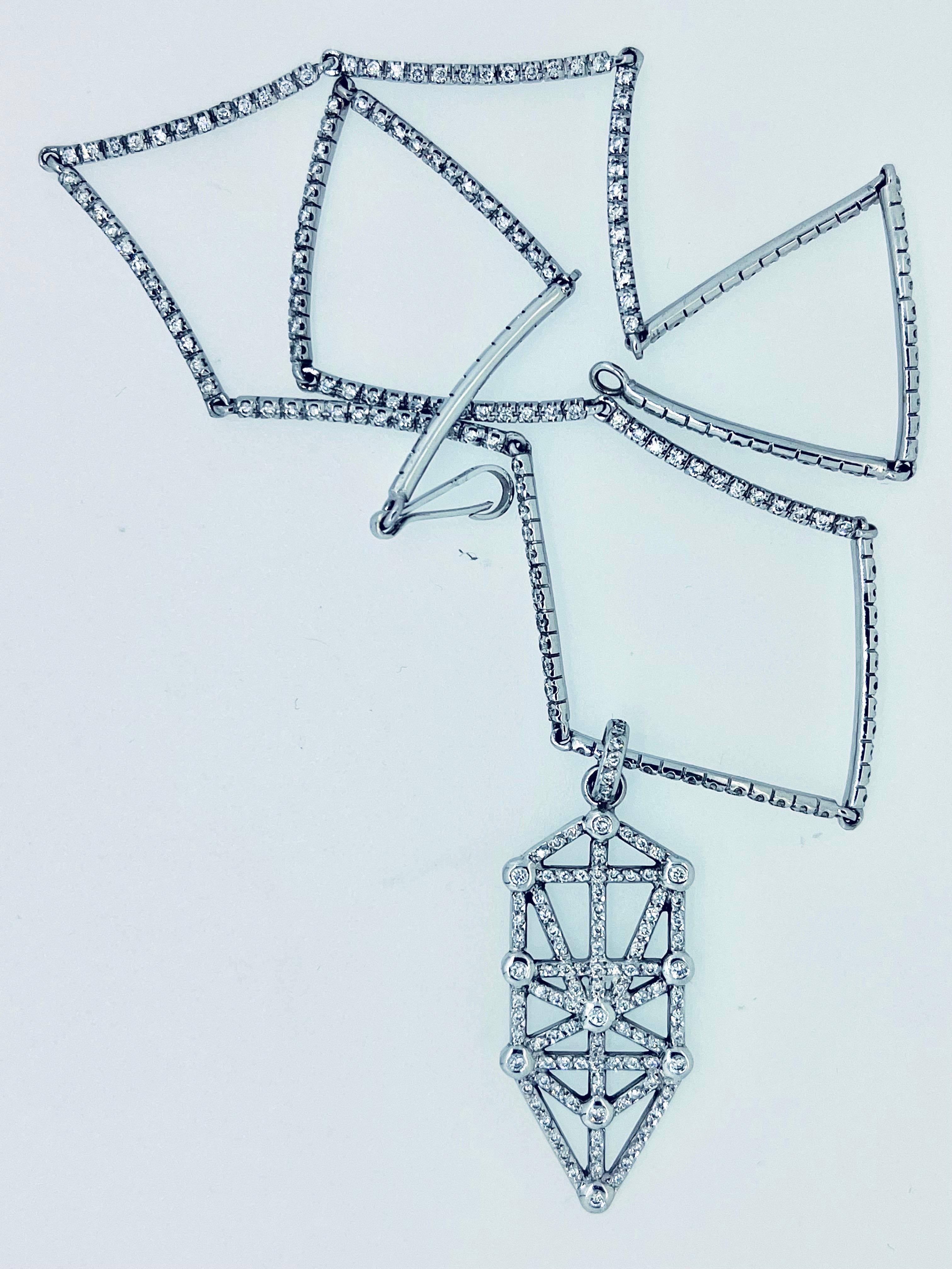 18ct White Gold, 2.2ct Diamond Segmented Pave Set Astrological Pendant Necklace In Excellent Condition For Sale In London, GB