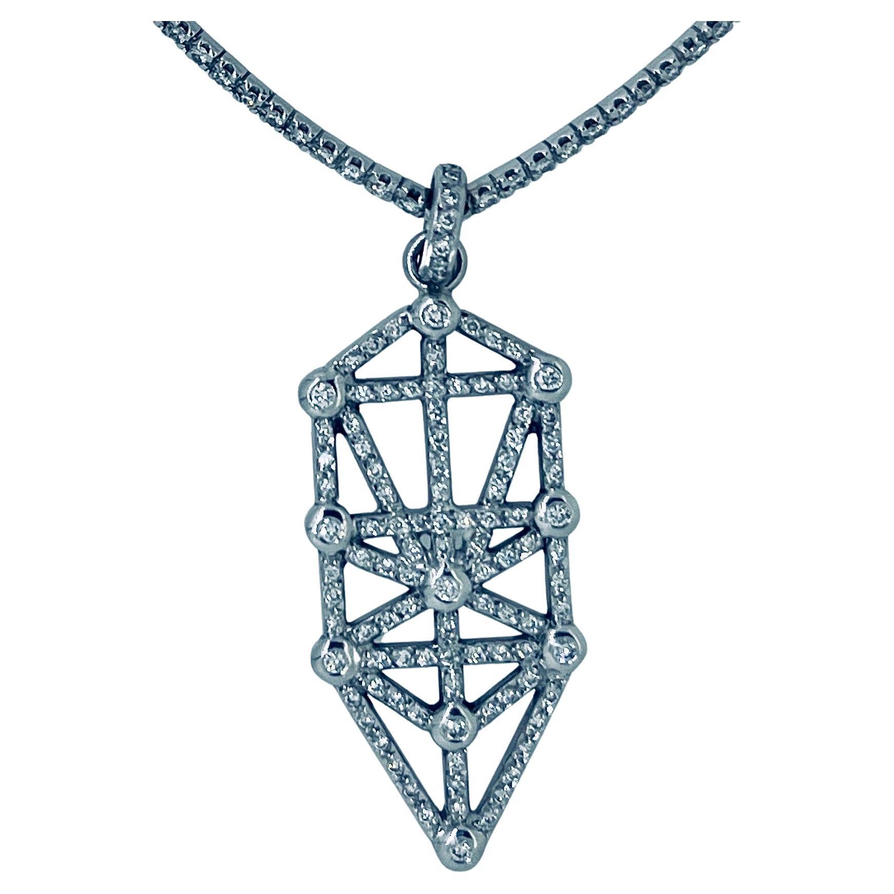 18ct White Gold, 2.2ct Diamond Segmented Pave Set Astrological Pendant Necklace