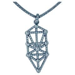 Retro 18ct White Gold, 2.2ct Diamond Segmented Pave Set Astrological Pendant Necklace
