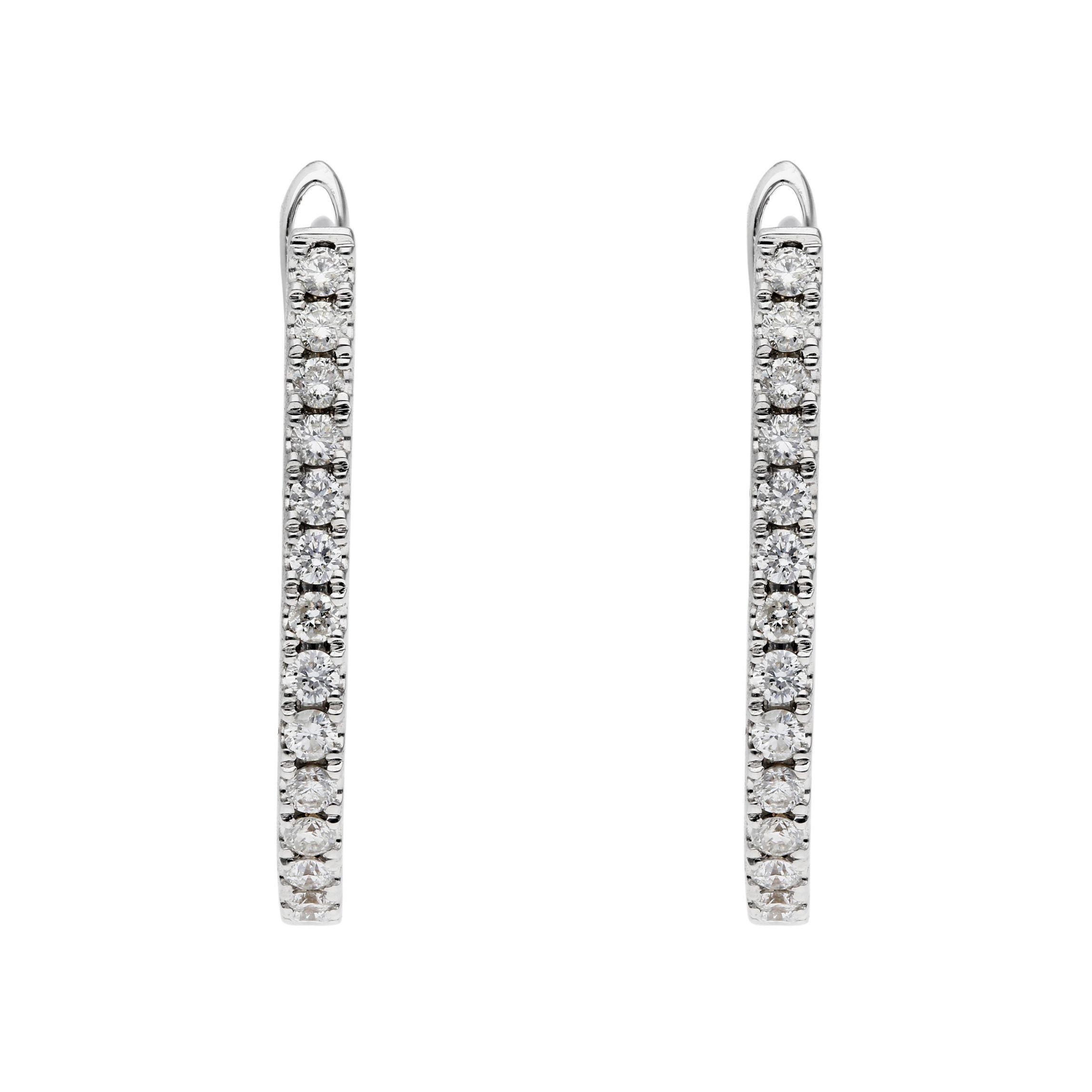 Modern 18ct White Gold 22mm 0.65ct Diamond Hinged Hoop Earrings For Sale