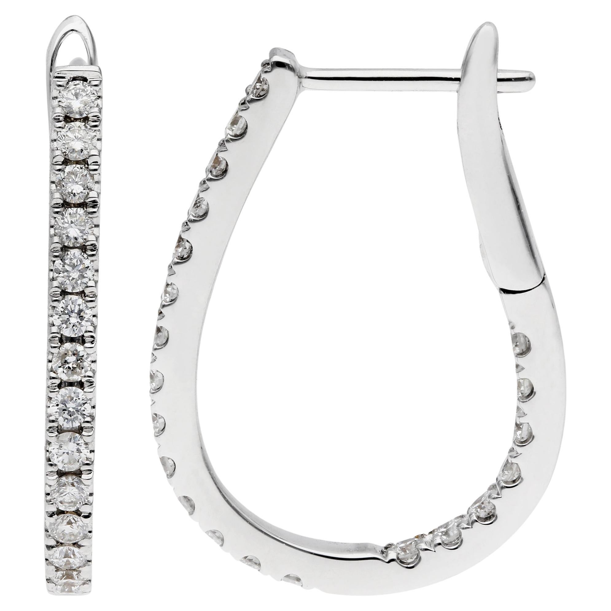 18ct White Gold 22mm 0.65ct Diamond Hinged Hoop Earrings For Sale