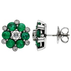 18ct White Gold 2.40ct Emerald & 0.90ct Diamond Cluster Earrings