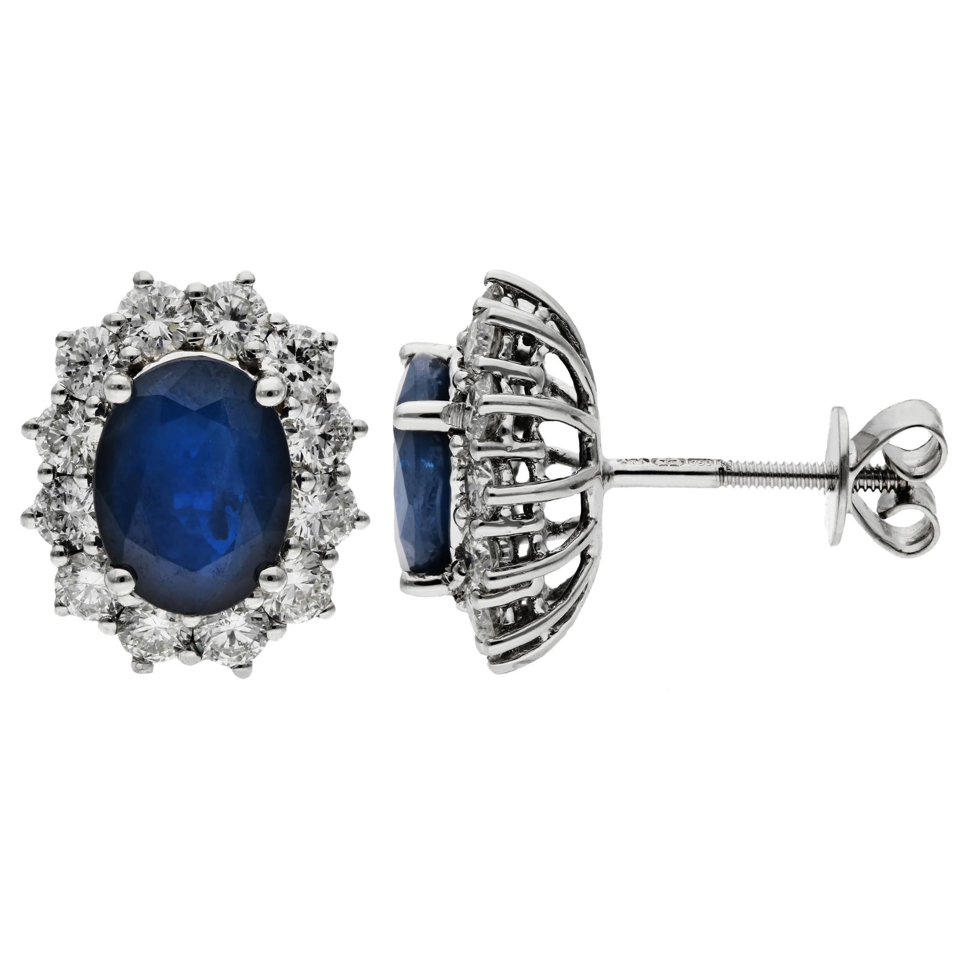 18ct White Gold 2.40ct Sapphire & 1.24ct Diamond Halo Stud Earrings

Introducing our exquisite 18ct White Gold Sapphire & Diamond Halo Stud Earrings, a timeless expression of elegance and sophistication. Each earring centres around a magnificent