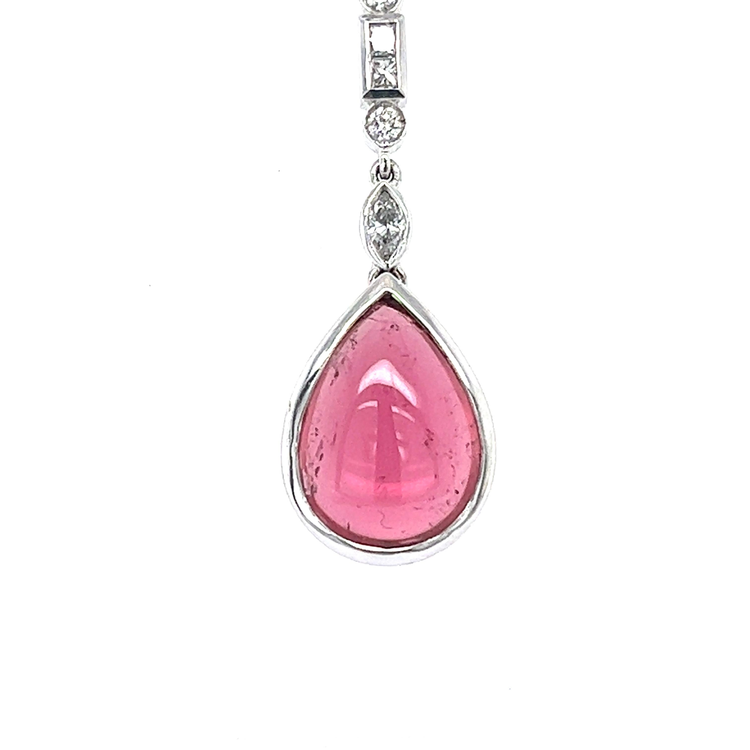 Modern 18ct White Gold 2.59ct Pink Tourmaline and Diamond Drop Necklace For Sale