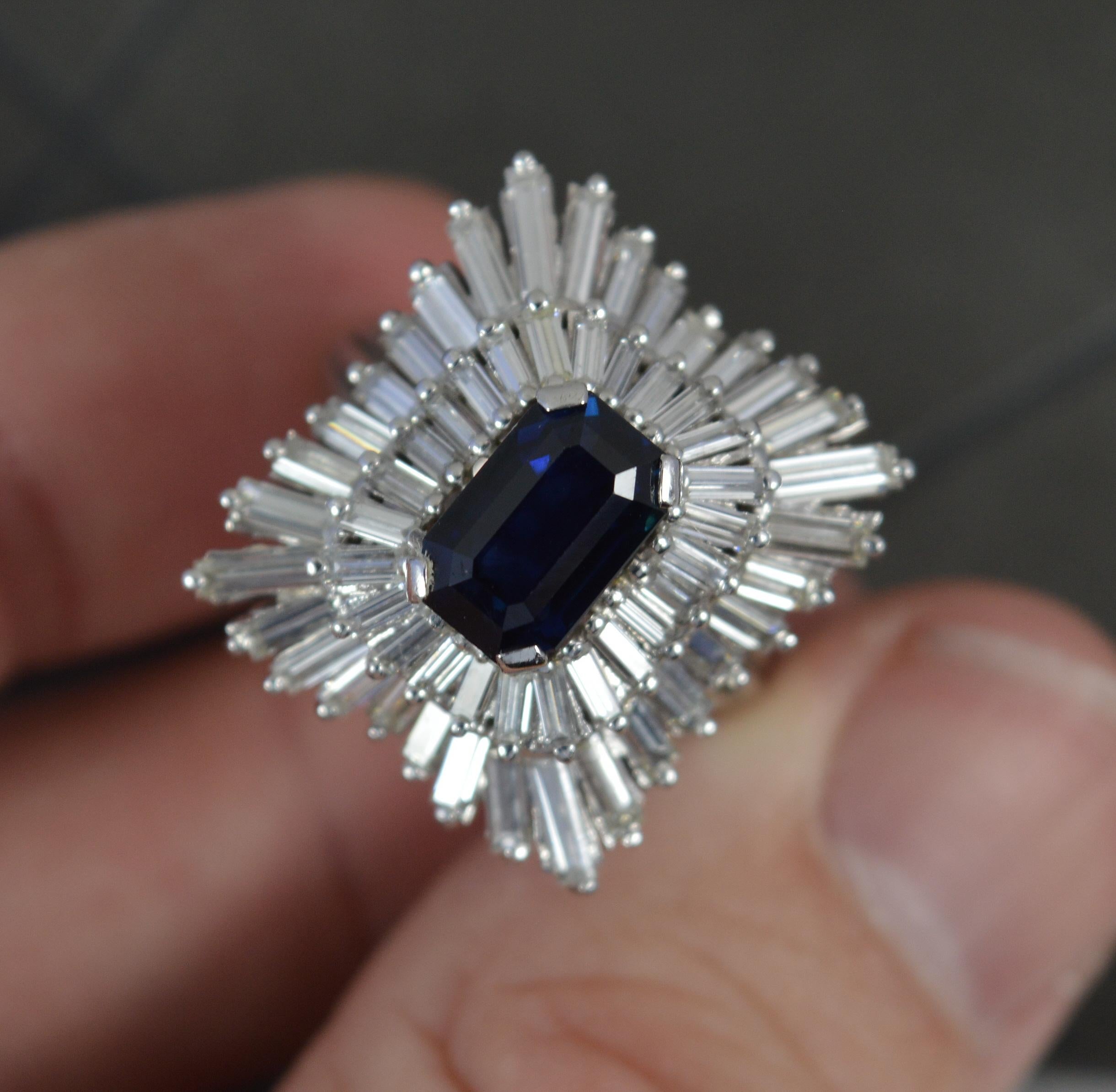 18ct White Gold 2.75ct Diamond and Sapphire Ballerina Cluster Cocktail Ring For Sale 5
