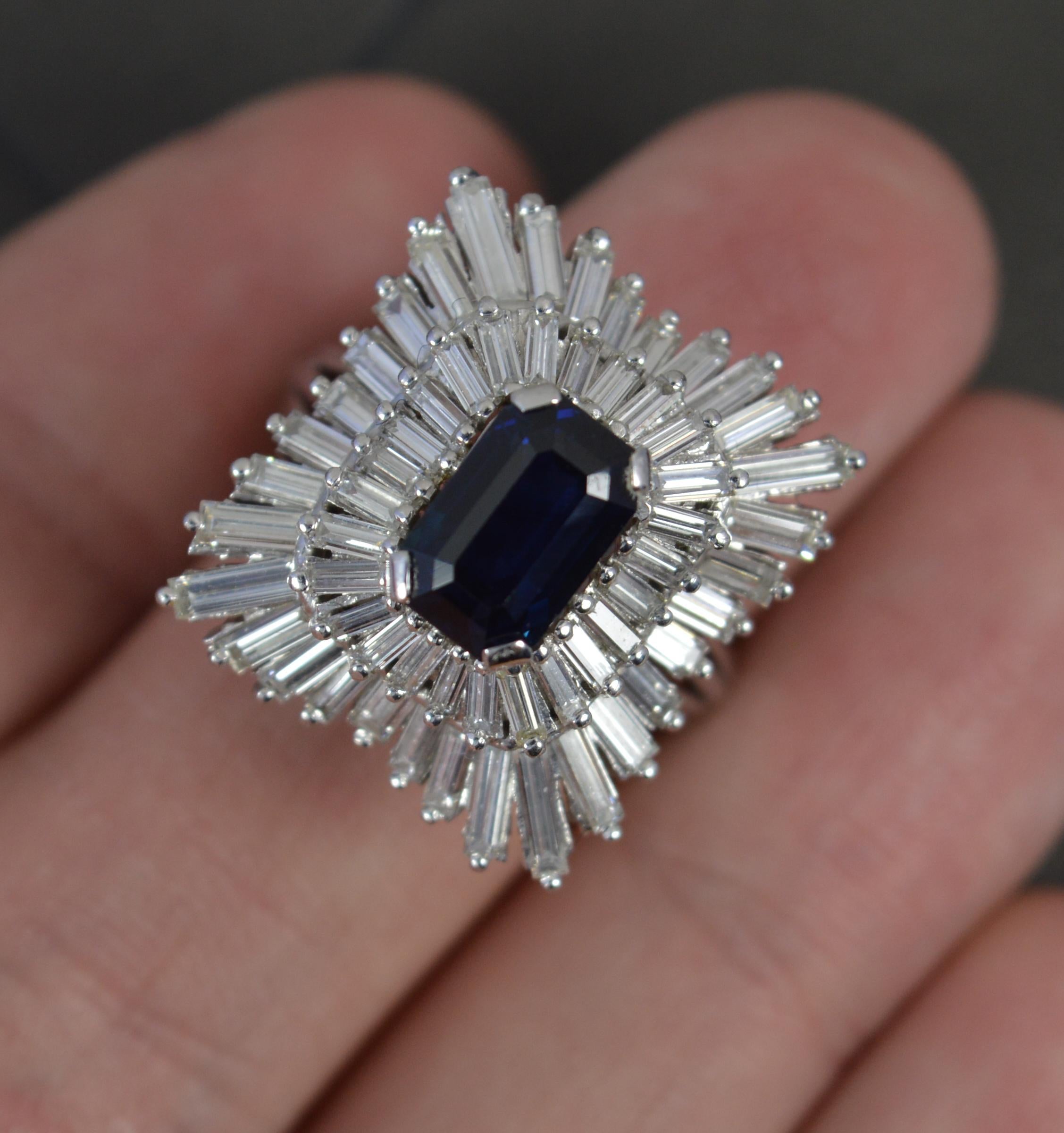 18ct White Gold 2.75ct Diamond and Sapphire Ballerina Cluster Cocktail Ring For Sale 2