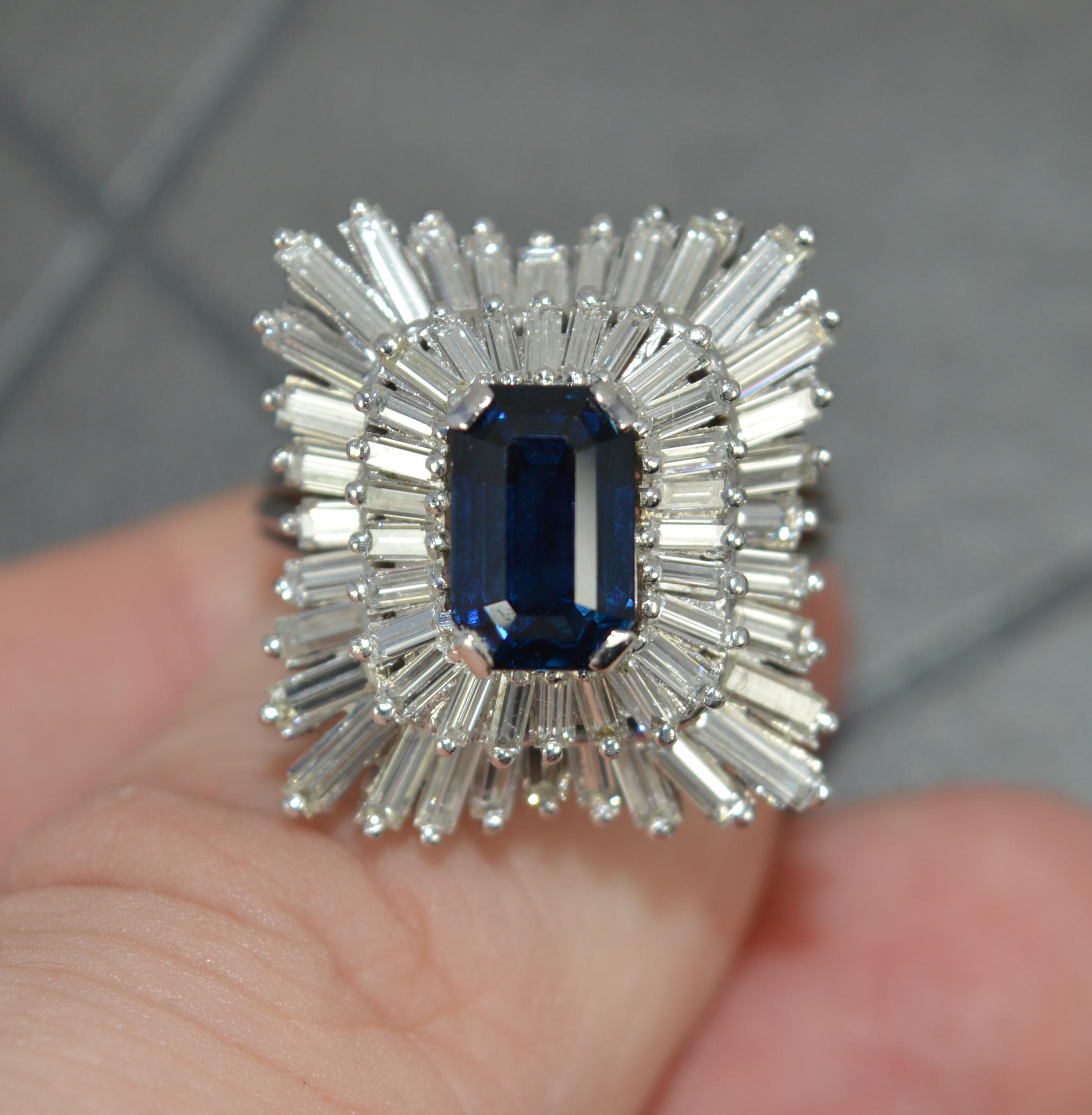 18ct White Gold 2.75ct Diamond and Sapphire Ballerina Cluster Cocktail Ring For Sale 3