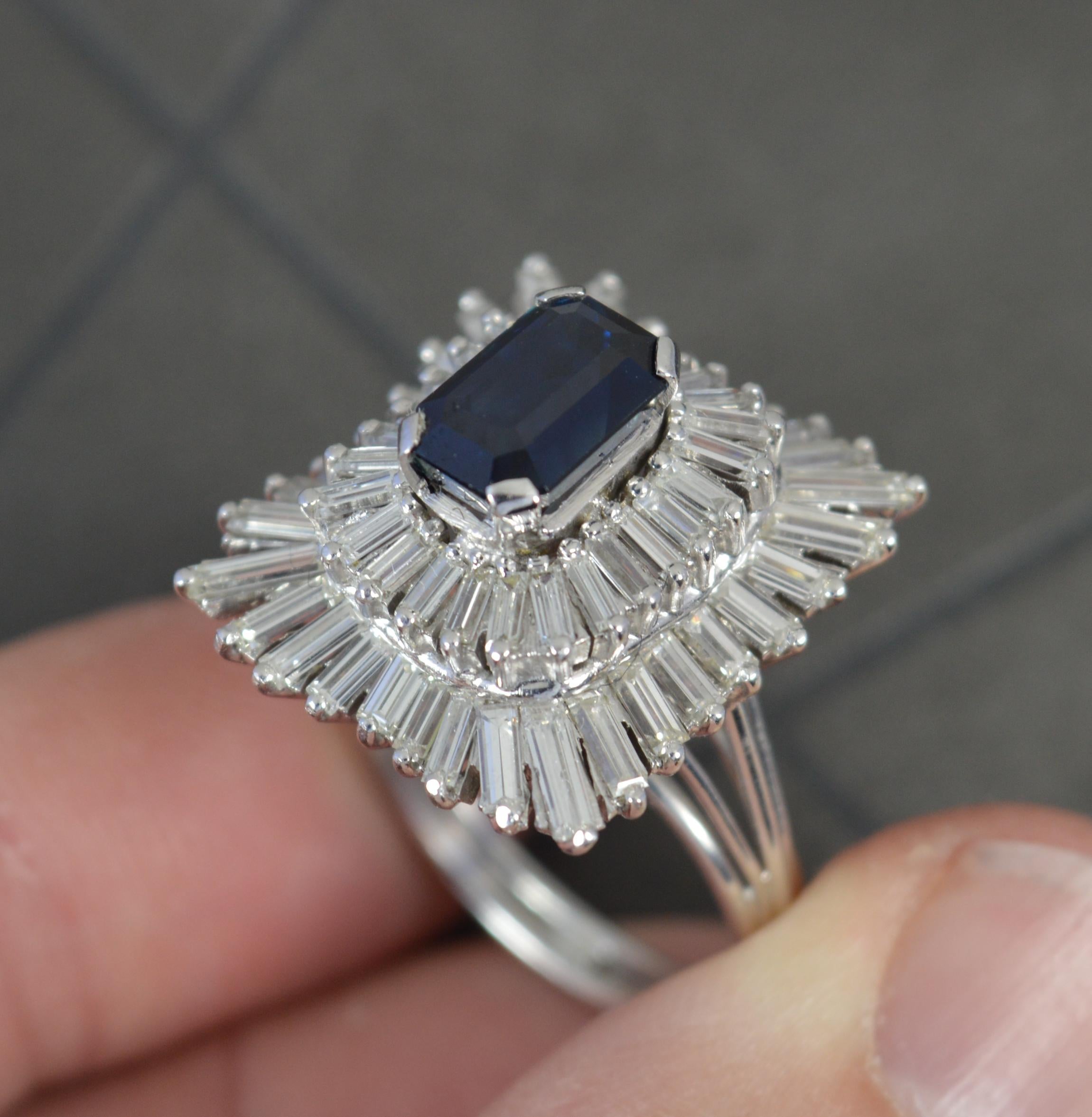 18ct White Gold 2.75ct Diamond and Sapphire Ballerina Cluster Cocktail Ring For Sale 4