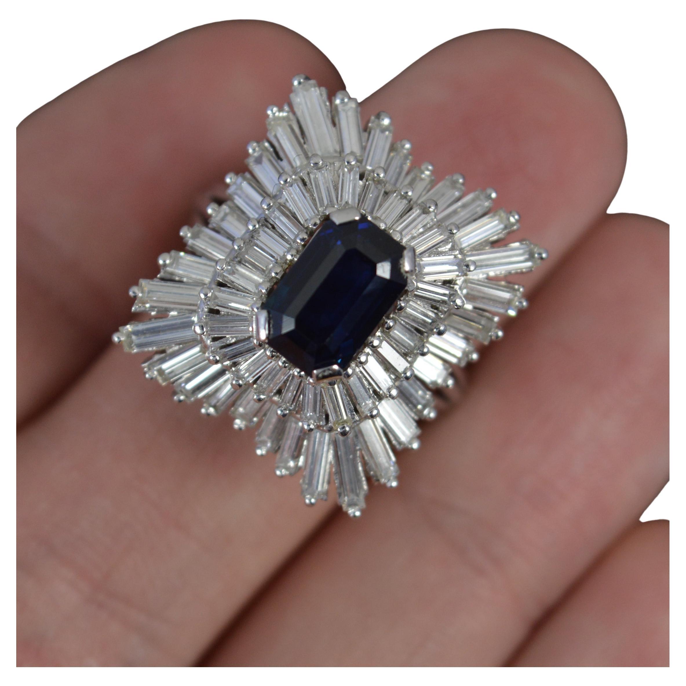 18ct White Gold 2.75ct Diamond and Sapphire Ballerina Cluster Cocktail Ring For Sale