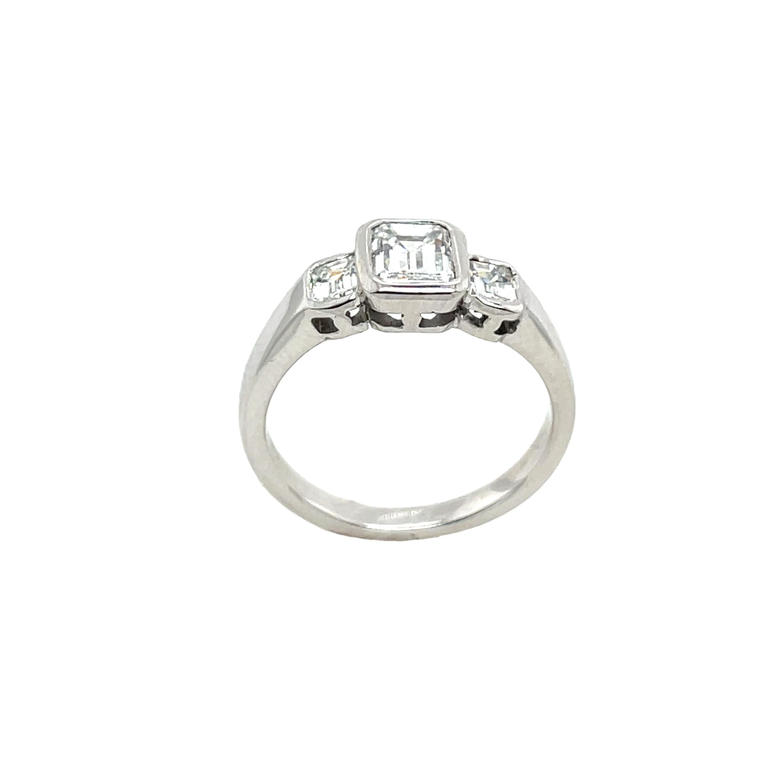 Emerald Cut 18ct White Gold 3-Stone Ring, Set In 18ct White Gold