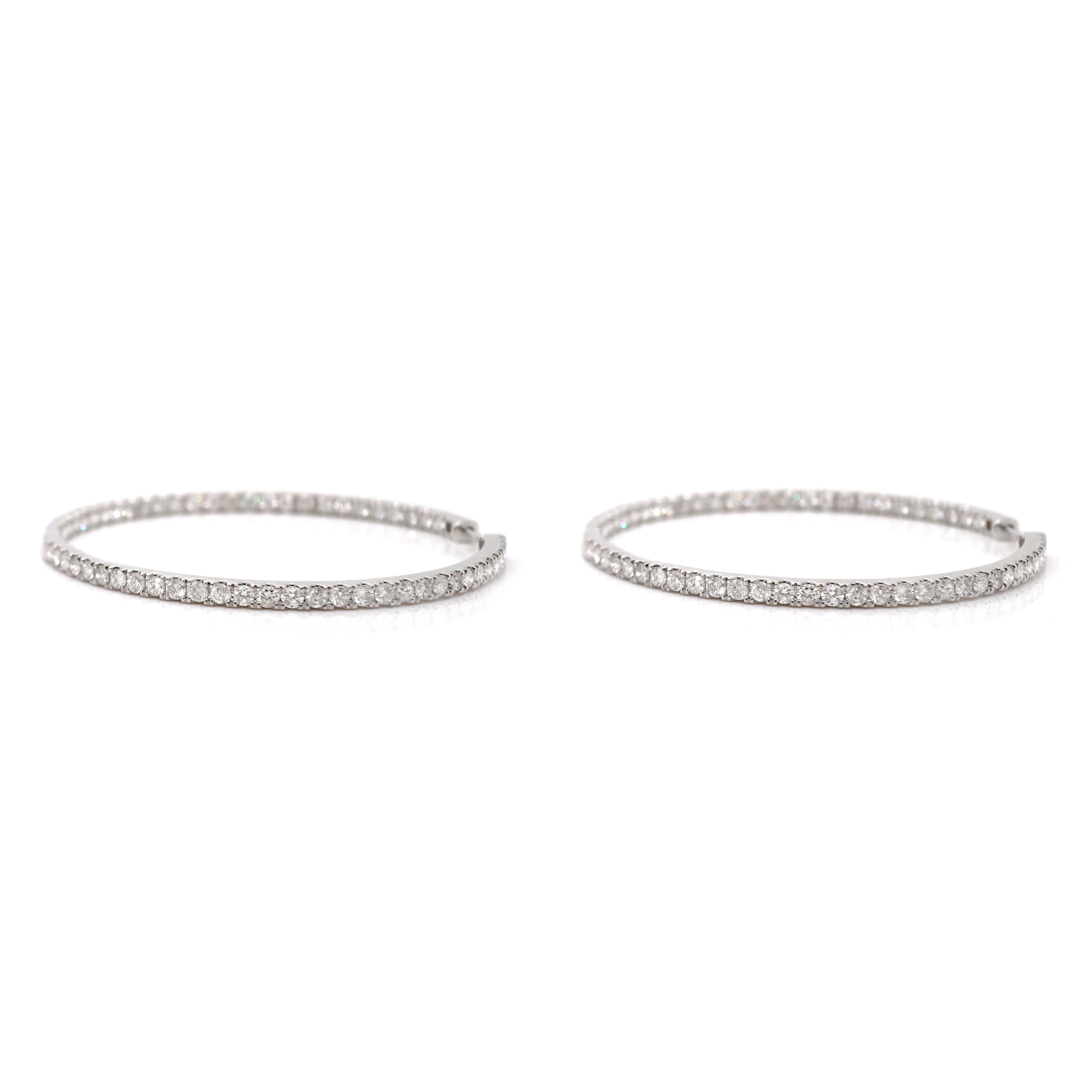 18CT White Gold 3.00CT Diamond Hoop Earrings In New Condition For Sale In Sydney, NSW
