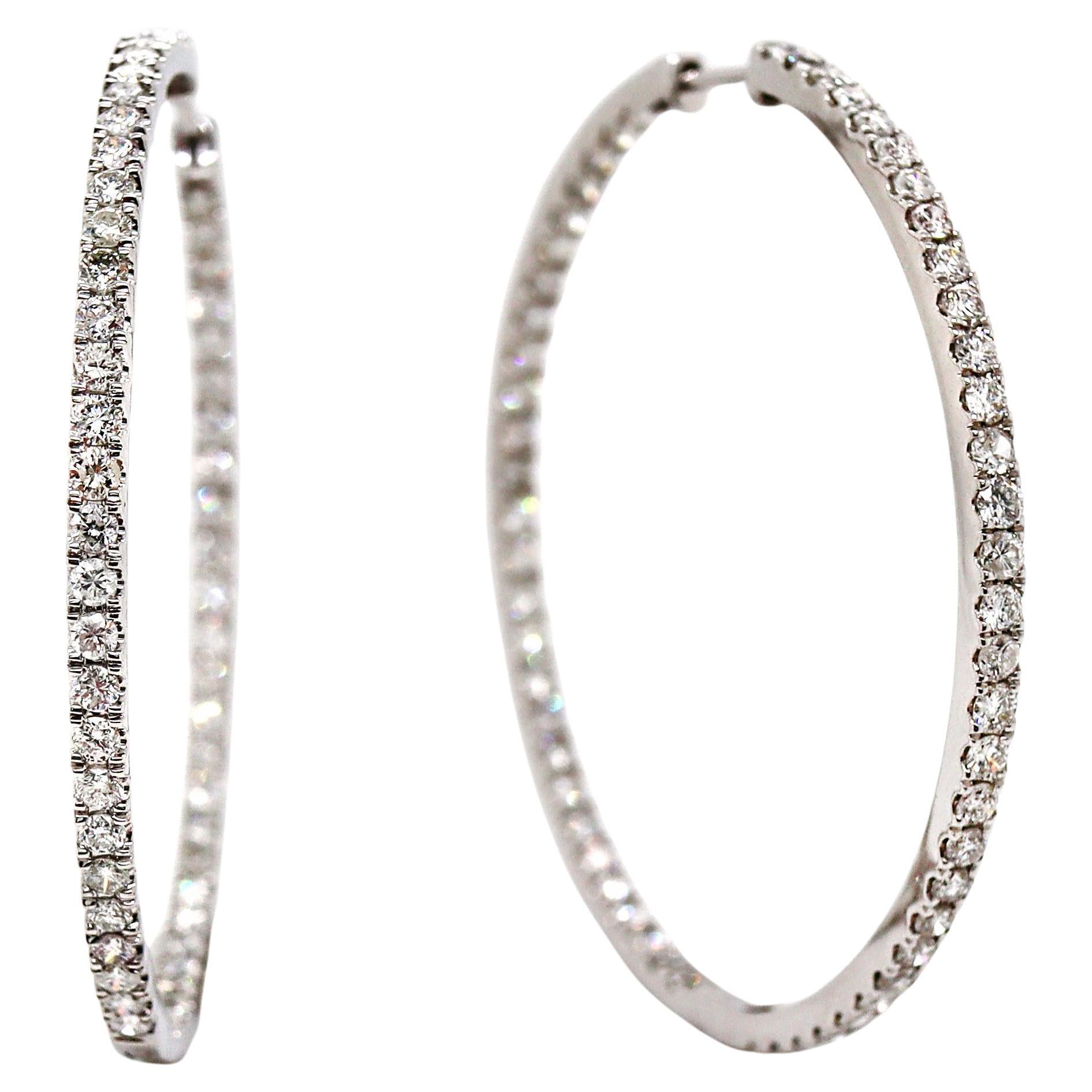 18CT White Gold 3.00CT Diamond Hoop Earrings