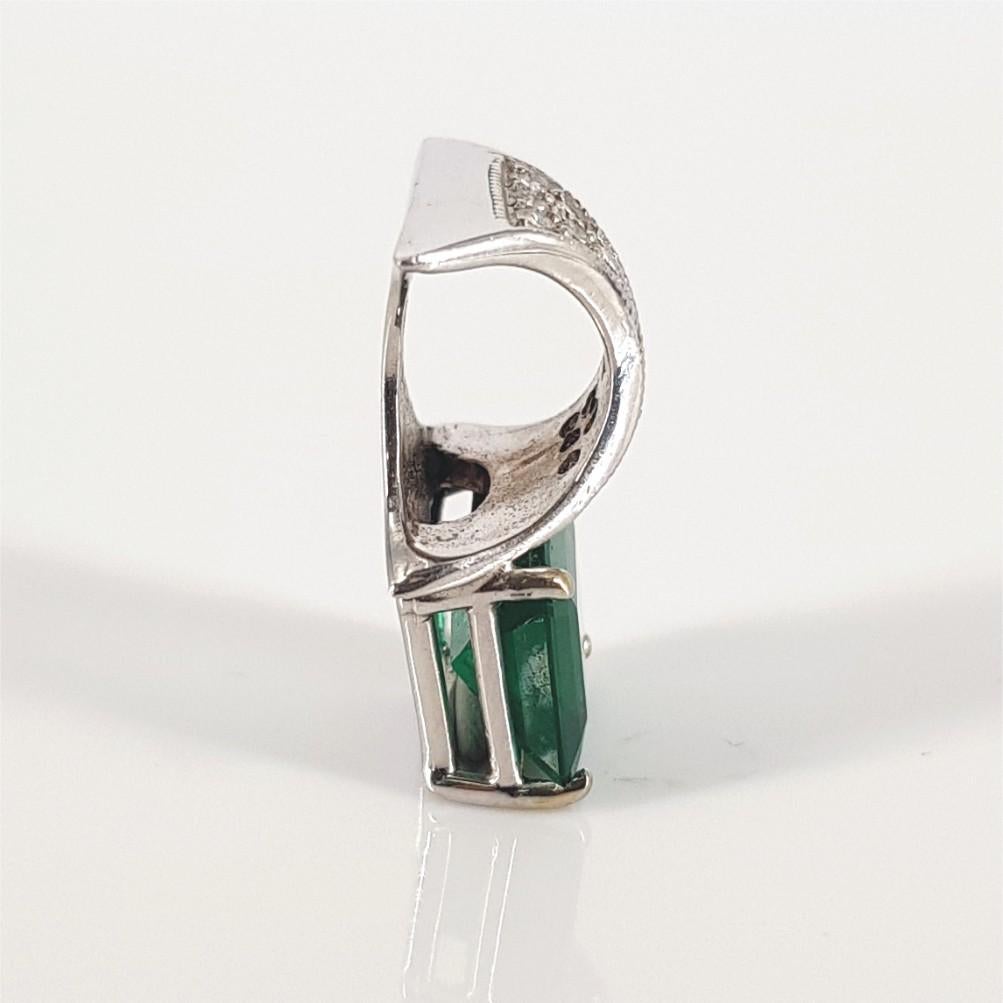 Emerald Cut 18ct White Gold 3.09CT Emerald & Diamond Pendant For Sale