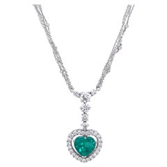 18ct White Gold 3.90ct Colombian Emerald and Diamond Necklace
