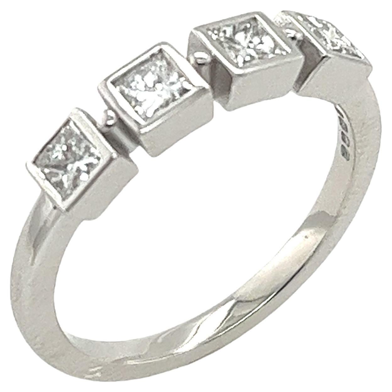 18ct White Gold 4 Stone Diamond Ring Set With 0.52ct Princess Cut Diamonds  jewe