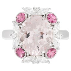 18ct White Gold 4ct Morganite with Pink Spinel and Art Deco Diamond Halo Ring