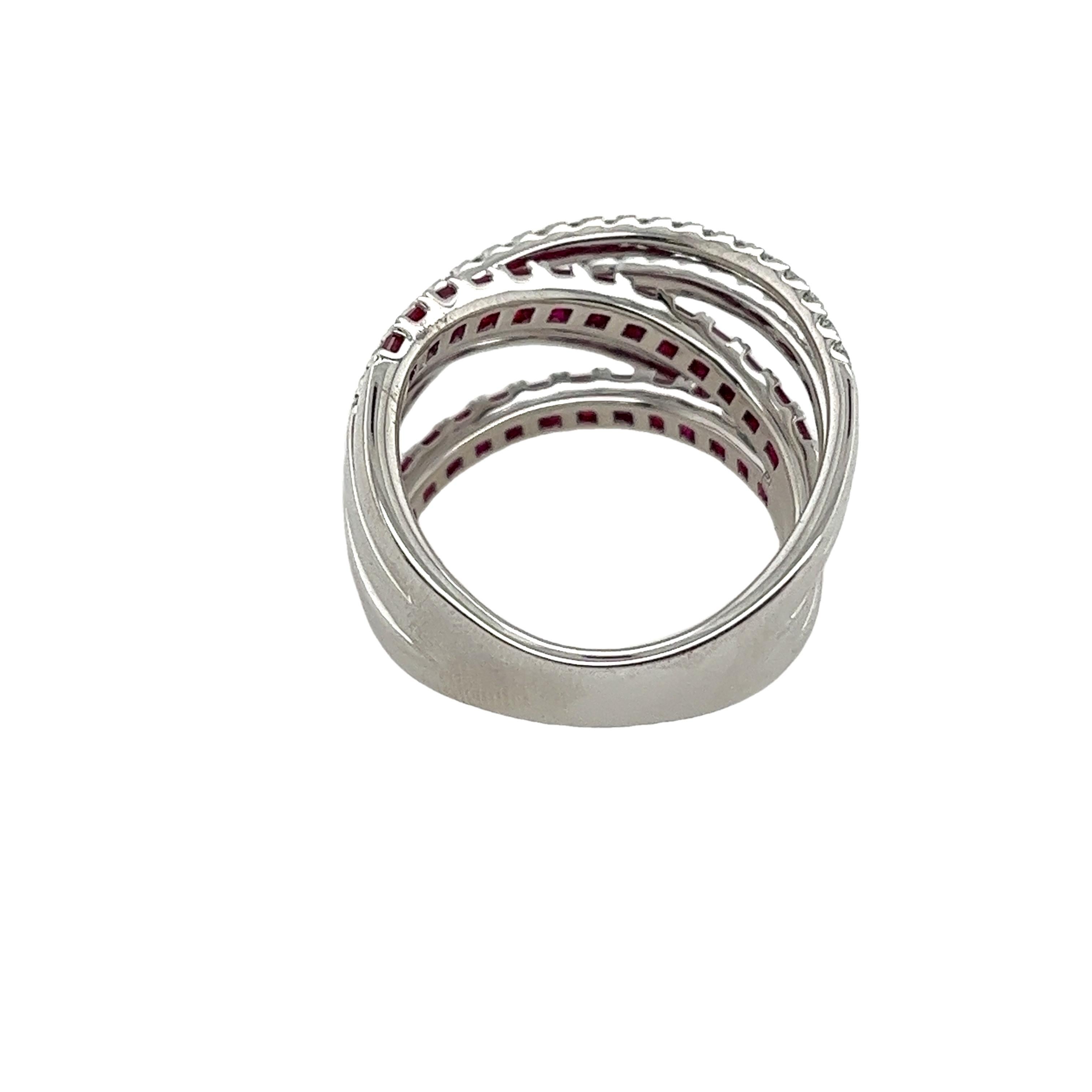 Indulge in luxurious elegance with this stunning 18ct white gold 
5-row diamond ring, meticulously set with 0.87ct 
of sparkling round brilliant cut diamonds. 
This exquisite piece showcases five rows of dazzling diamonds, 
making it a perfect