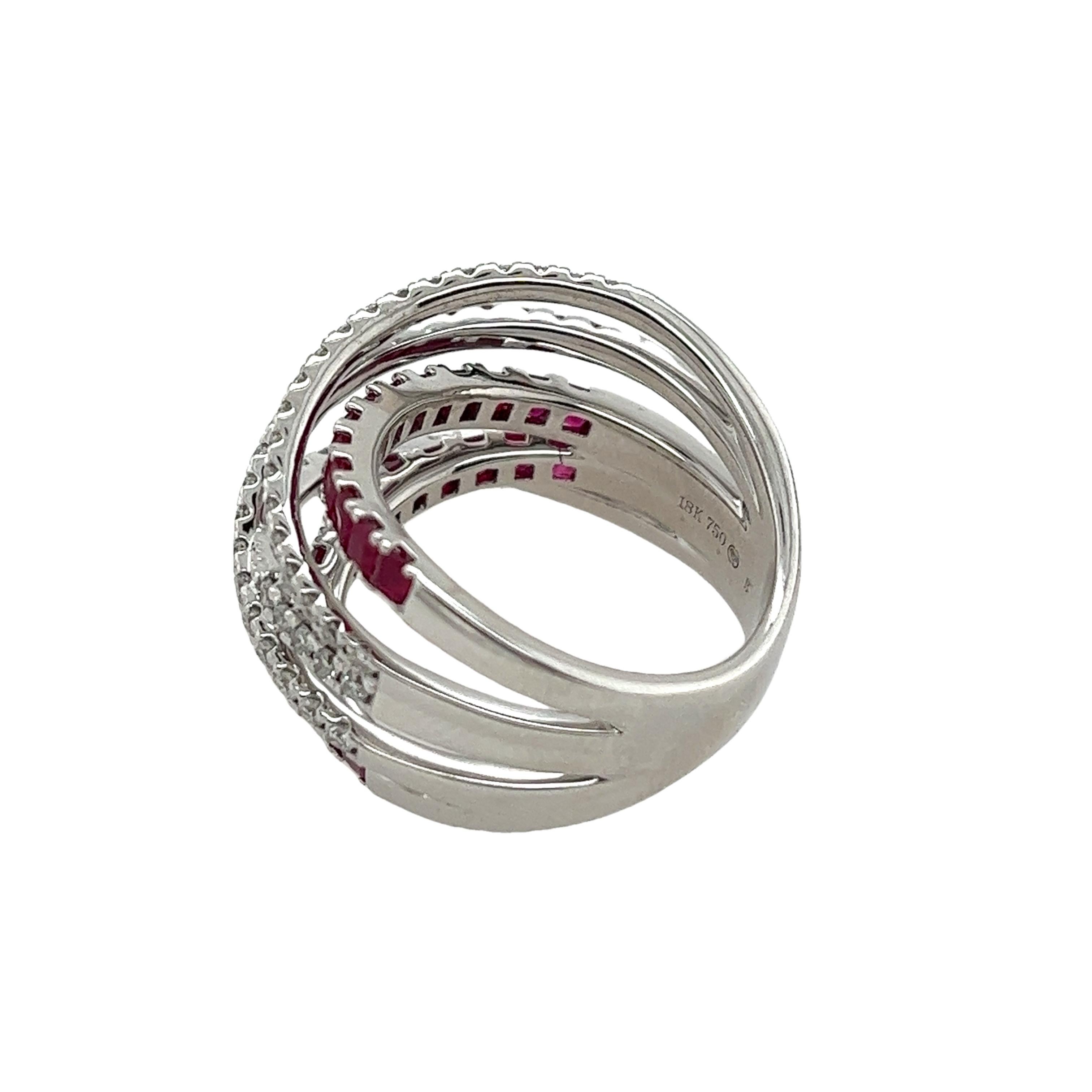 Round Cut 18ct White Gold 5-Row Diamond Ring, Set With 0.87ct Round Brilliant Cut Diamonds For Sale