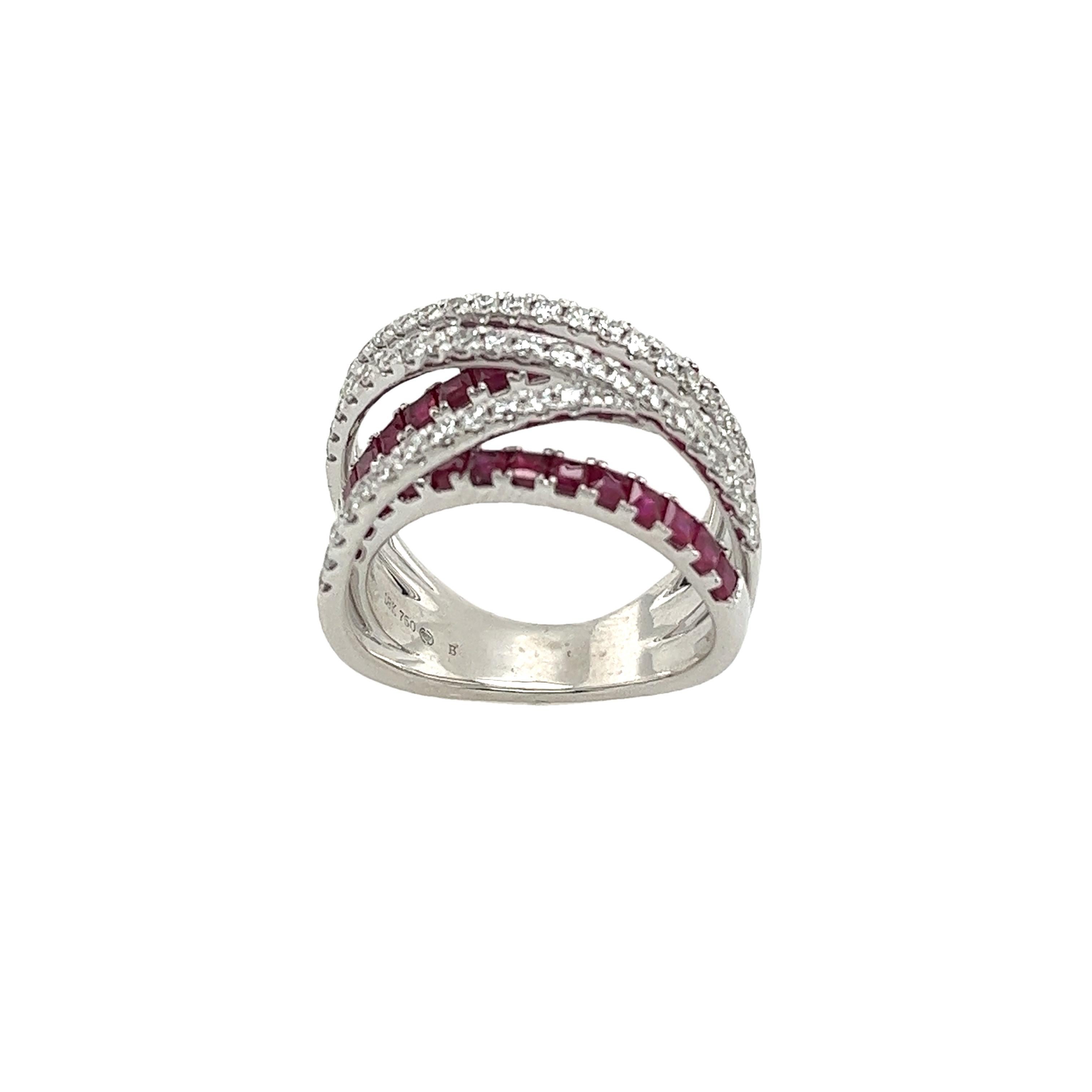 Women's 18ct White Gold 5-Row Diamond Ring, Set With 0.87ct Round Brilliant Cut Diamonds For Sale