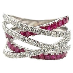 18ct White Gold 5-Row Diamond Ring, Set With 0.87ct Round Brilliant Cut Diamonds