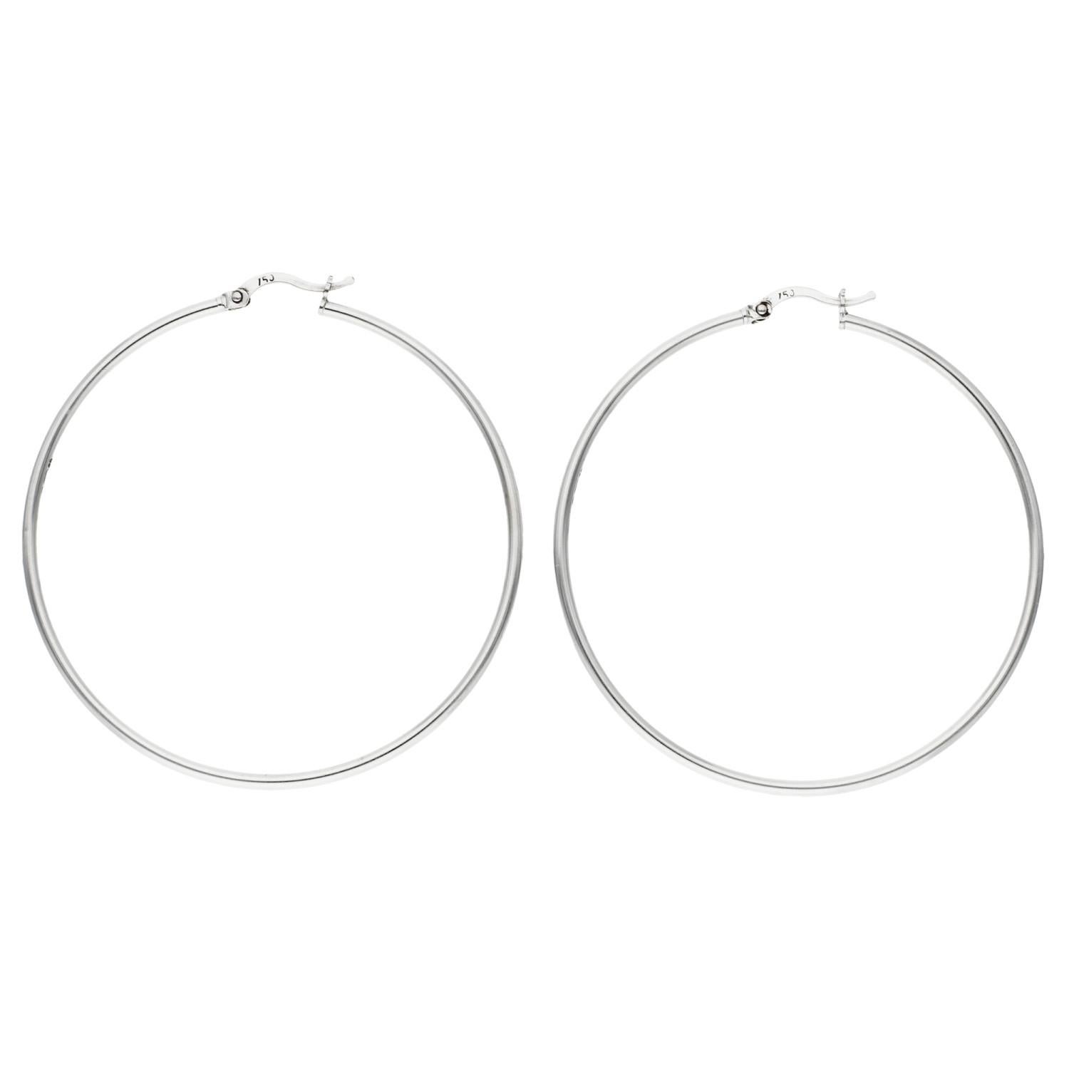 Modern 18ct White Gold 5.5cm Hoop Earrings For Sale