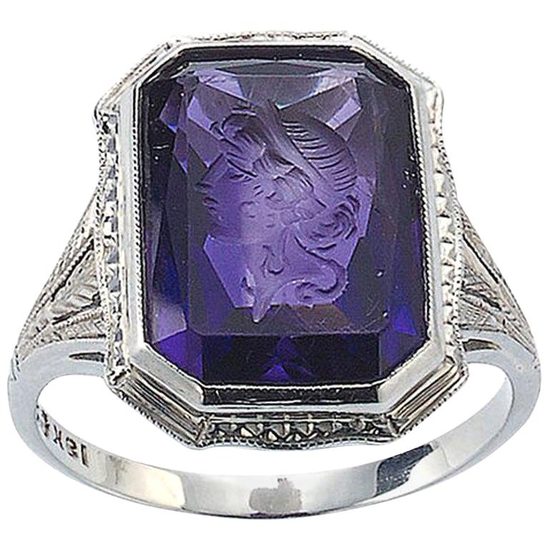 Victorian Roman Ancient Amethyst Intaglio 18 Karat Gold Men's Snake and