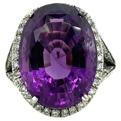 18ct White Gold Amethyst Ring Set With Diamonds on Halo