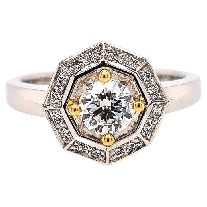 En vente :  Bague de fiançailles « Sunburst » en or blanc 18 carats et diamants
