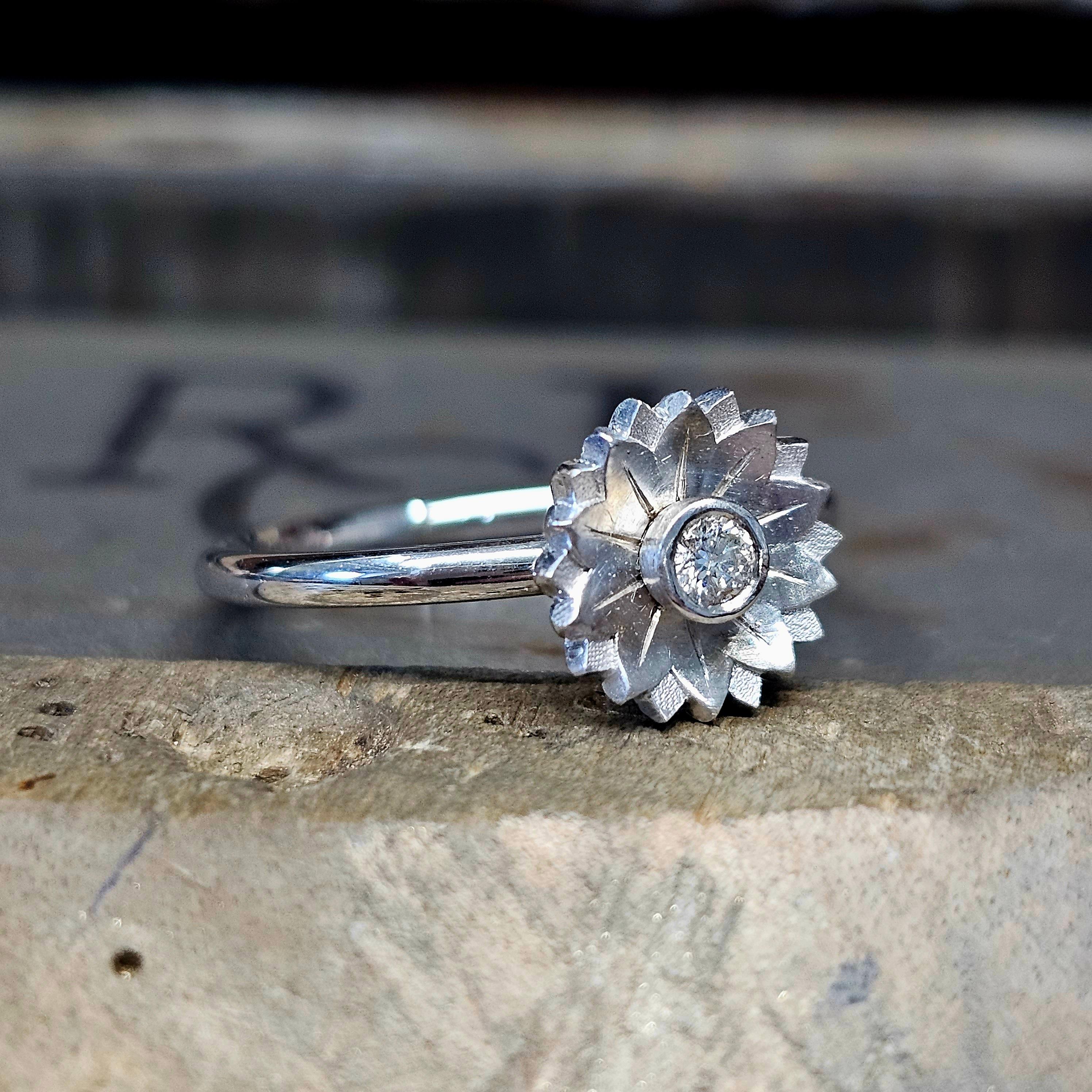 For Sale:  18ct white Gold and Diamond Flower Ring 