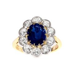 18Ct White Gold and Yellow Gold Ceylon Sapphire & Diamond Scalloped Cluster Ring