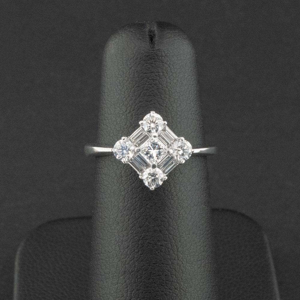 18ct White Gold Approx. 0.56ct Diamond Square Cluster Ring Size I 2.7g